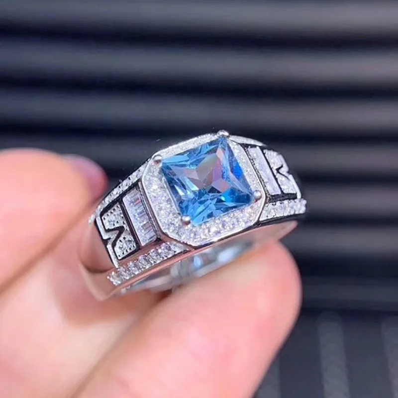 

Luxury High Quality Square Sky Blue Wedding Women Ring Silver Color Vintage Party Finger Ring Female Jewelry Mother Gifts