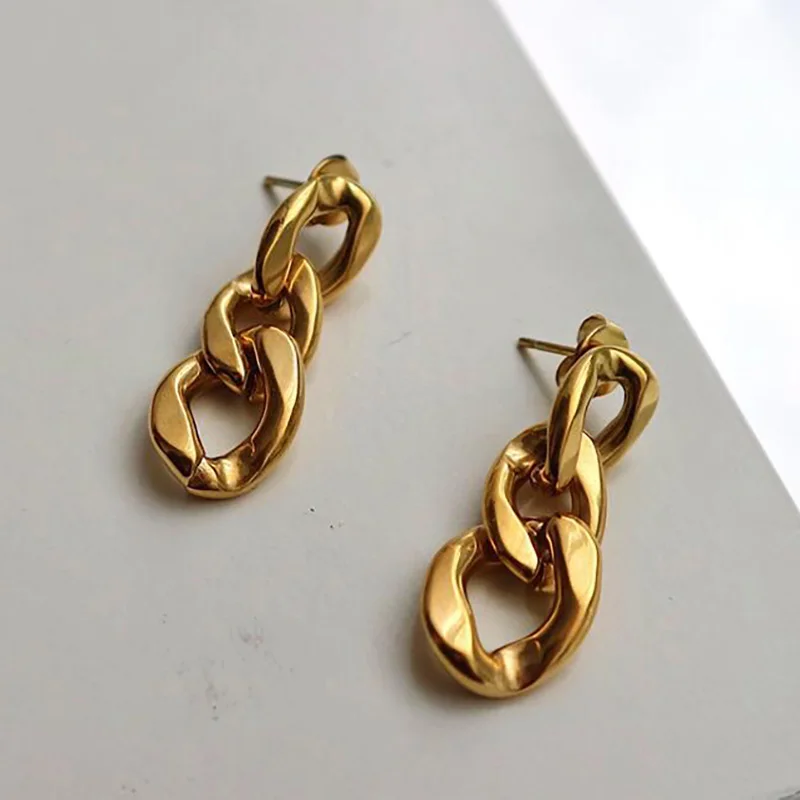 

2021 Minimal Anti-allergy 316L Stainless Steel Cuban Chain Gold Statement Earrings, 18k gold