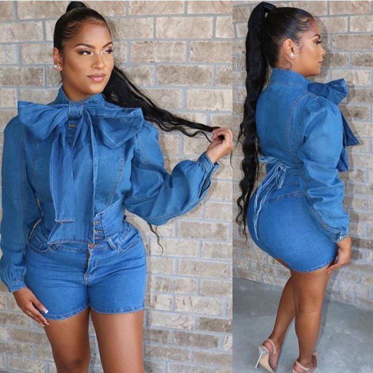 two piece denim short set
