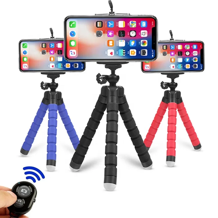 

With Wireless Remote Sponge Octopus Camera Phone Holder Mini Flexible Tripod Selfie Stick, Black,blue,red