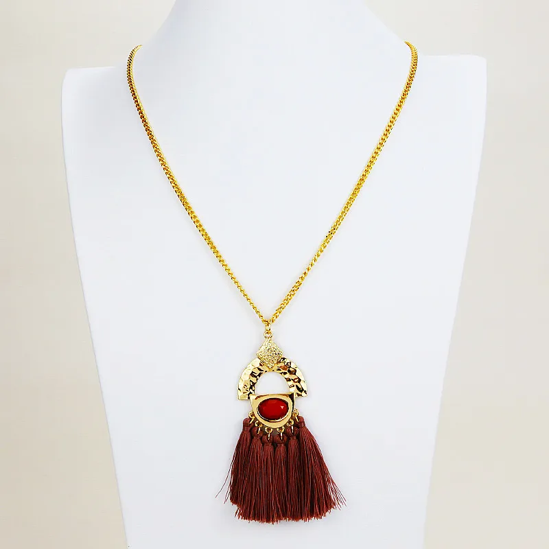 

Bohemia Style Necklace Lady Gift Party Gold Plated Acrylic Tassel Pendant Necklace Charms Jewelry, Gold color