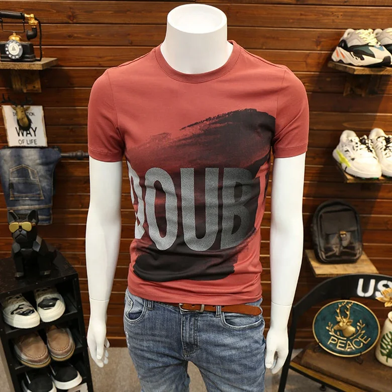 

Short Sleeve Round Neck Men's T-shirt Fashion Casual Printed T Shirt, Picture shows