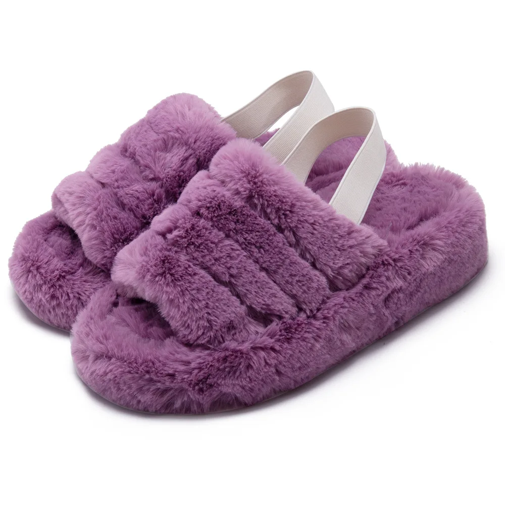 

Wool slipper slope with non-slip elastic band with open toe plush cotton towing