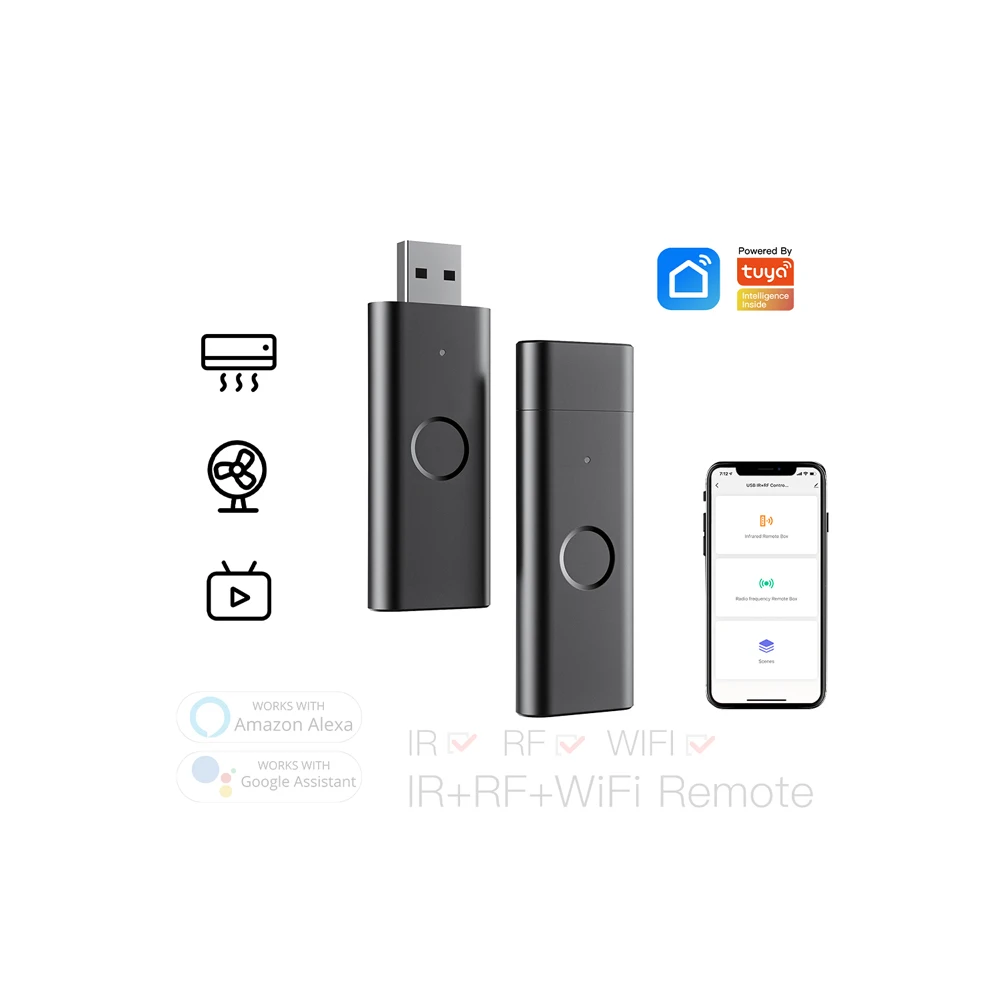 

Tuya Smart Infrared IR RF WiFi Remote Controller Wireless USB Port for TV Fan Smart Home Automation Support Alexa Google Home, Black