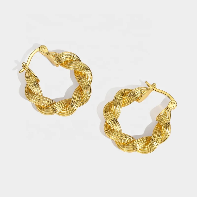 

Ins Niche Design Senior Retro Temperament Metal Gold-plated Twisted Hoop Earrings, Picture shows