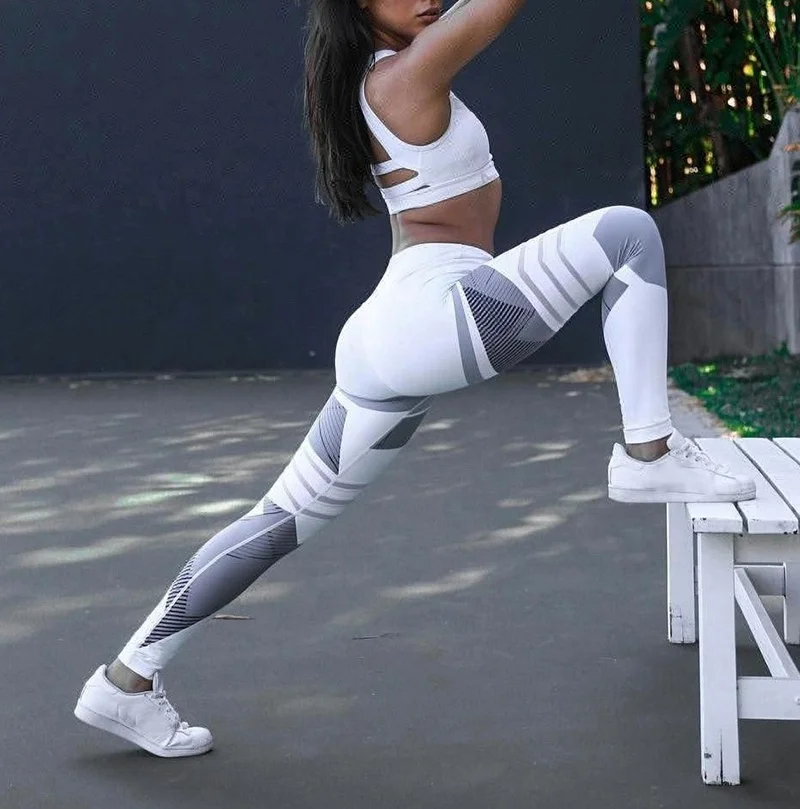 High Waist Spandex Workout Sports Bra Mesh Fitness Women Leggings Yoga ...