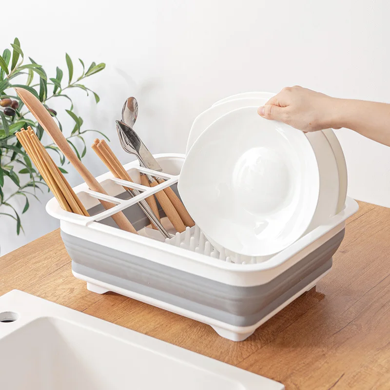 

Foldable Multi-function Kitchen Washing Draining Sink Storage Basket organizer folding collapsible Plastic Cutlery Holder