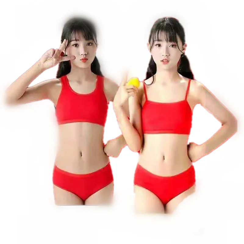 

7 to 18 years old girl puberty benmingnian small vest red cotton 12 year of the ox girls bra underwear suits, As picture