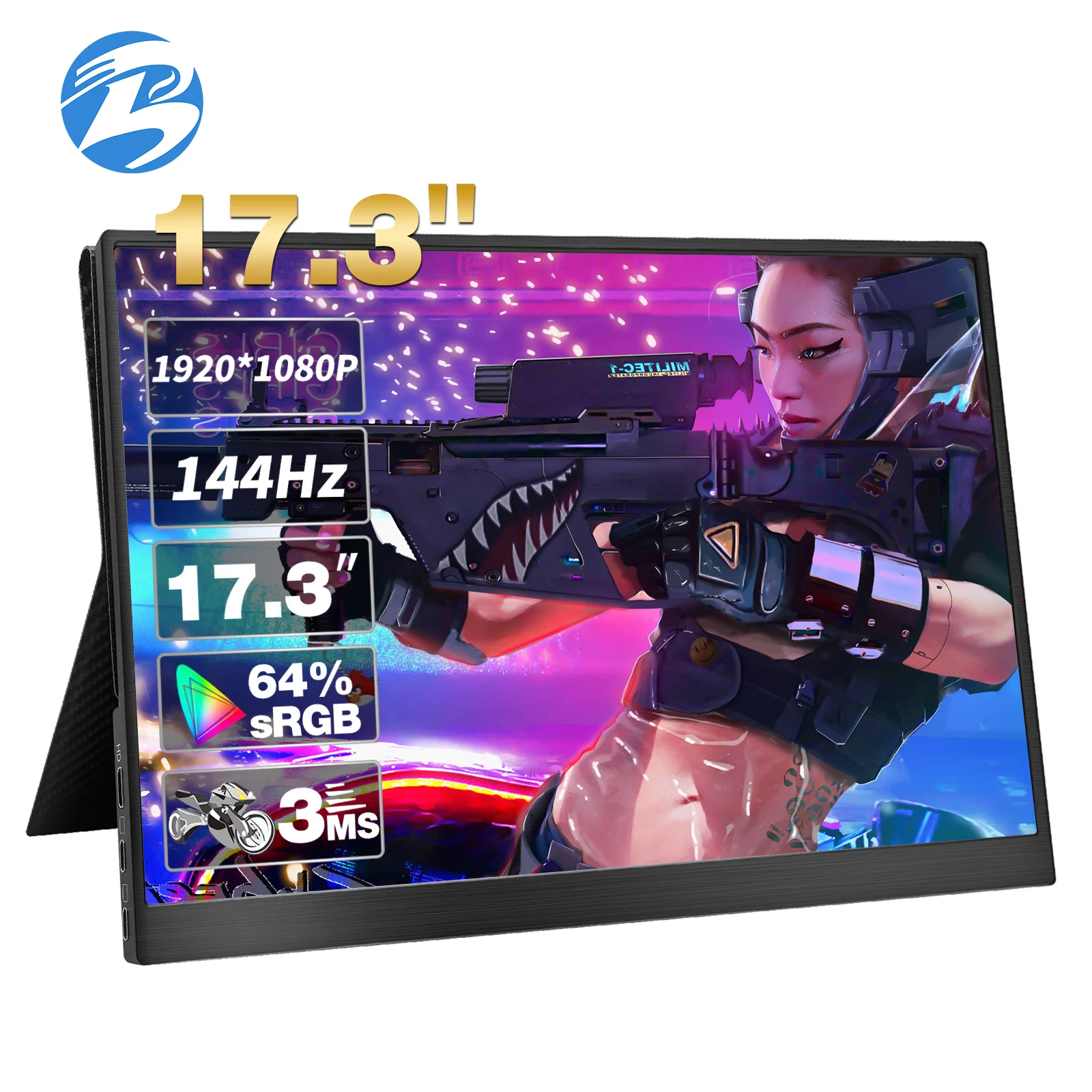 Tragbarer 17,3-Zoll-Gaming-Monitor, 1080p, 144 Hz