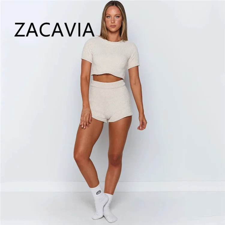 

ZACAVIA Hot Sale Casual Umbilical Suit 2021 New Solid Color Sexy Sweater Two-piece Suit, Photo color