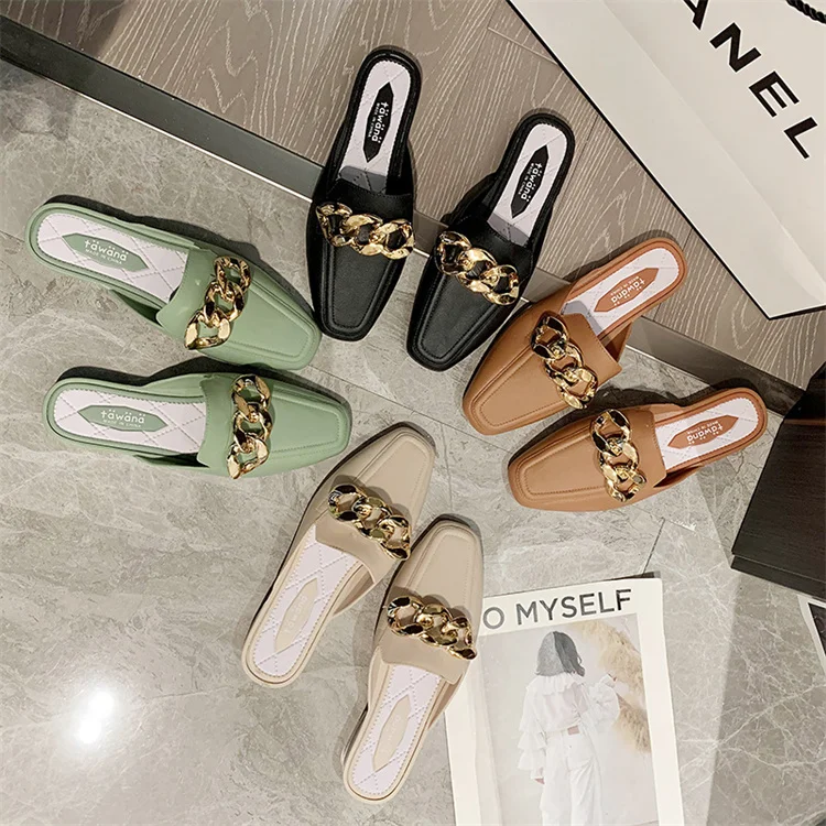 

Drop Shipping Casual Spring And Summer Flat Bottom Lazy Casual Half-Baotou Sandals And Women'S Slippers, 4 colors