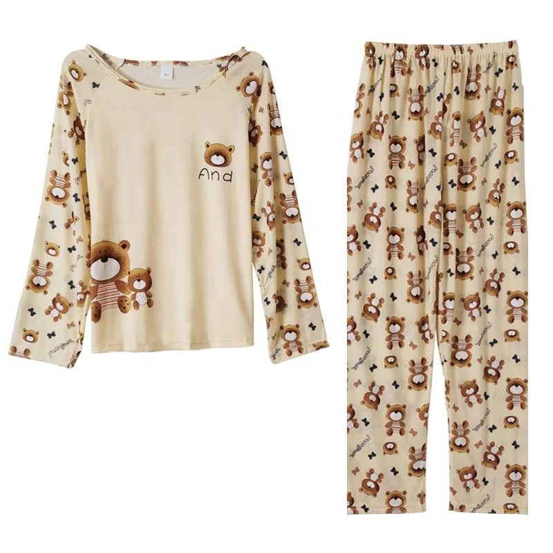 

Spring and summer new long-sleeved pajama ladies autumn spring leisure lovely little ladies home wear two sets can be worn outsi