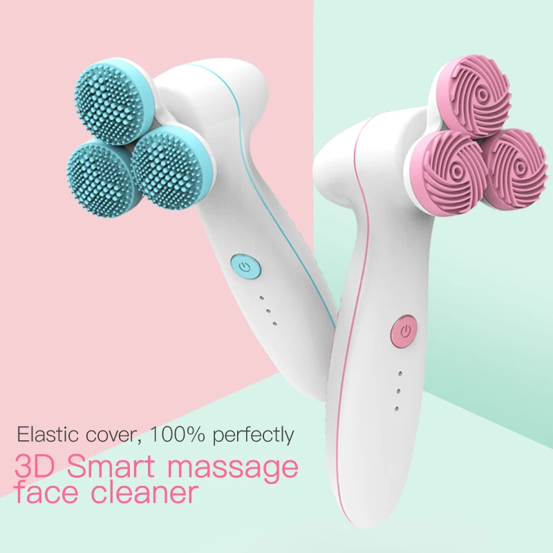 

amazons online double head face cleansing brush electric usb rechargeable heads facial cleansing brush, Blue, pink