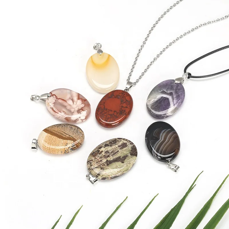 

Quartz Faced Oval Shaped Pendants Natural Crystal Stone Pendants Gemstone Drop- Shaped Necklace Without Chain