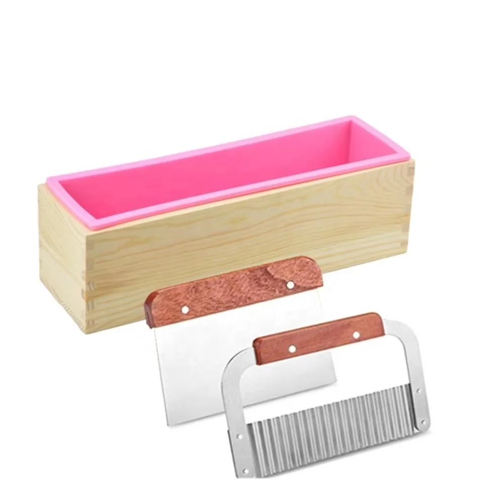 

Moule a Savon Rectangular Wood Box Soap Mold with a Silicone Liner and Stainless Steel Wave Cutter, Purple, pink, customized