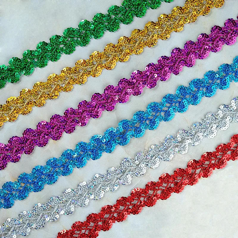 

Cheap lace sewing 3cm wide fabric polyester trimming lace ribbon colored sequined braided lace trim for costume
