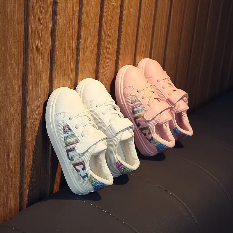 

2020 design colored letters sports kids casual shoes, White/pink