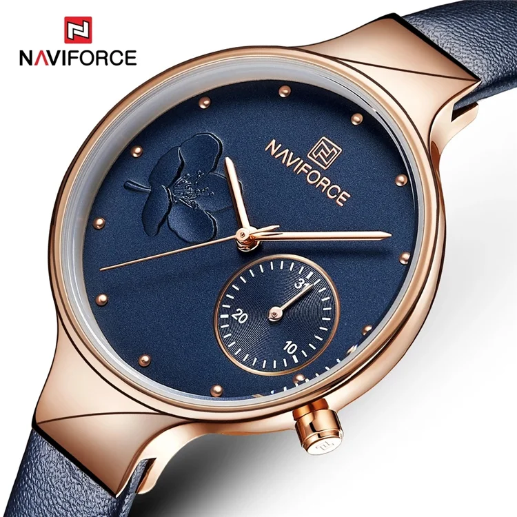 

NAVIFORCE 5001 Women Watch Top Brand Luxury Yellow Gold Ladies Wristwatch Genuine Leather Bracelet Classic Female Clock 5001