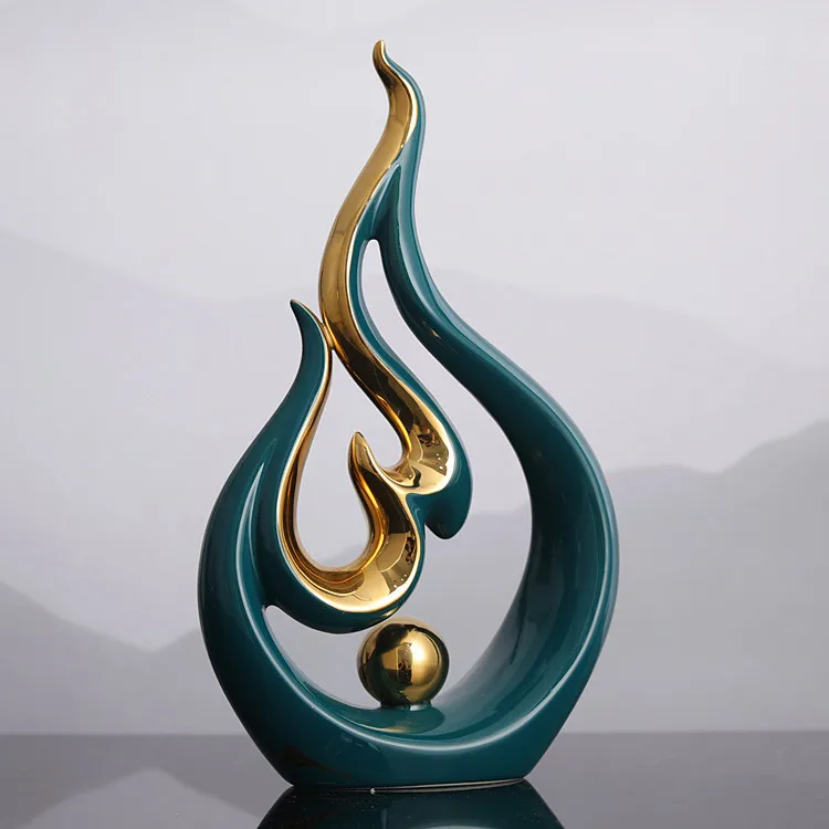 

Wholesale ceramic crafts gifts modern luxury art unique ornaments for home accessories decoration, Green/gold
