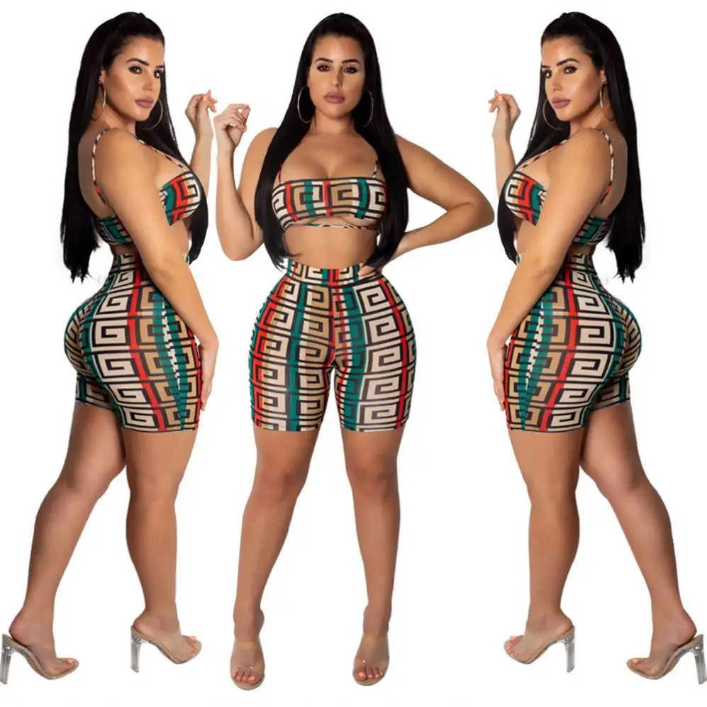 

Custom Print Club Wear Fashion Shorts Suit Sexy Women Two Piece Set, As picture showed