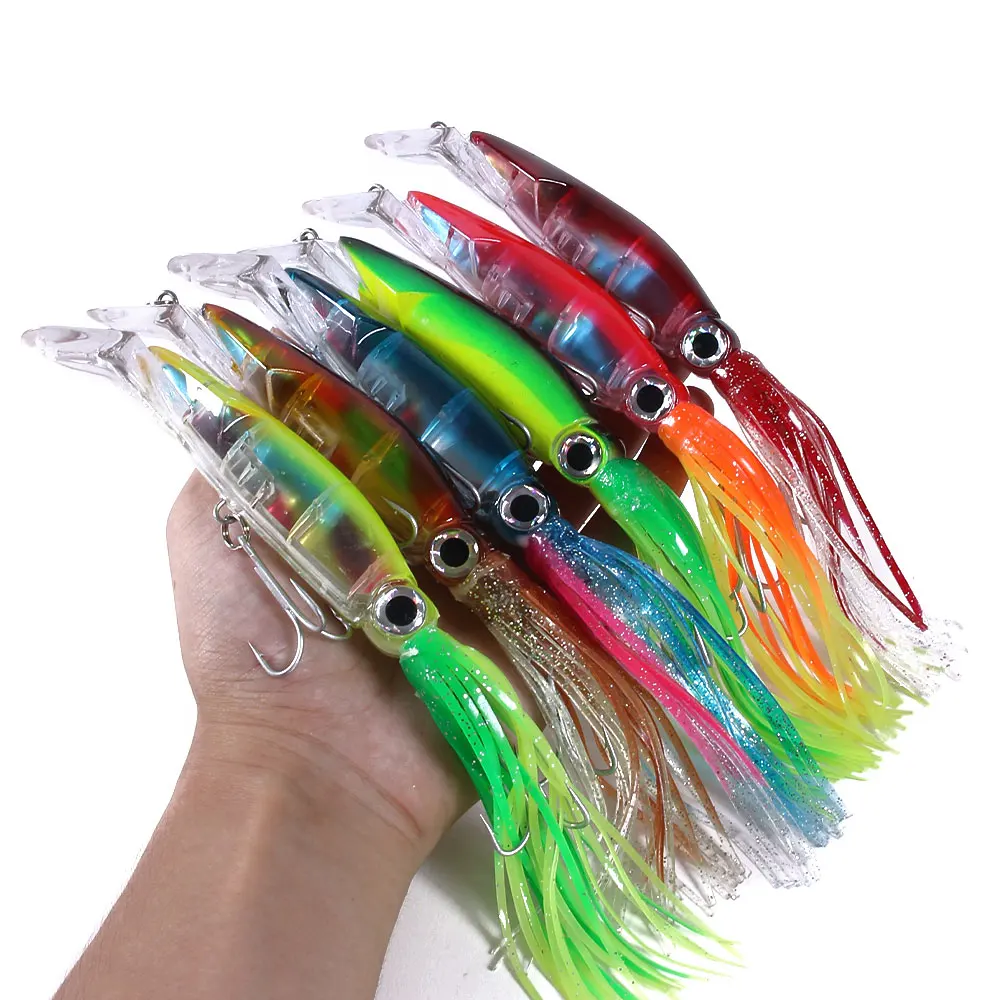 

Hengjia Saltwater Fishing Lure Luminous 14cm 40g Octopus Skirt Slant Head Trolling Lure, 6colors