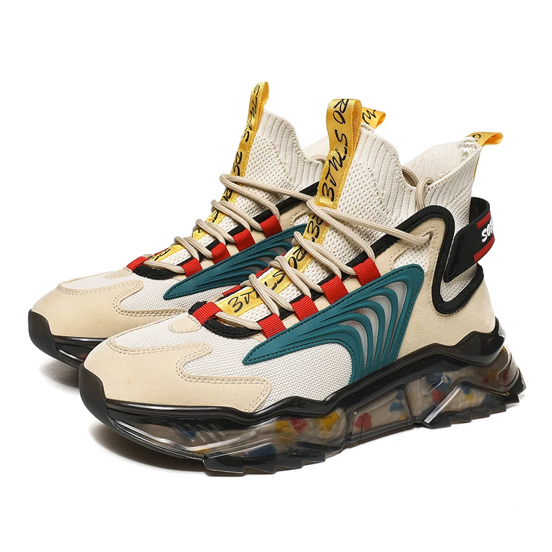 

2020 new men's fashion running shoes spring and autumn high top thick bottom casual sports shoes men's large size 46 wholesale