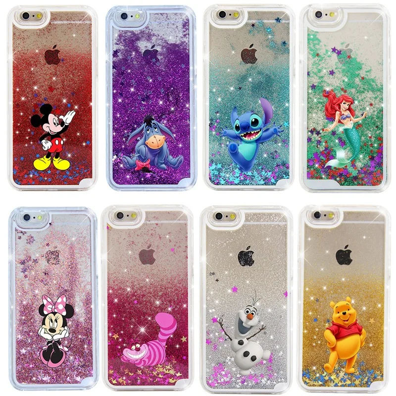 

For iPhone 12 Pro Max 11 X Xs 7 8 Glitter Sequins Waterfall Liquid Mickey Stitch Mermaid Case, Colorful