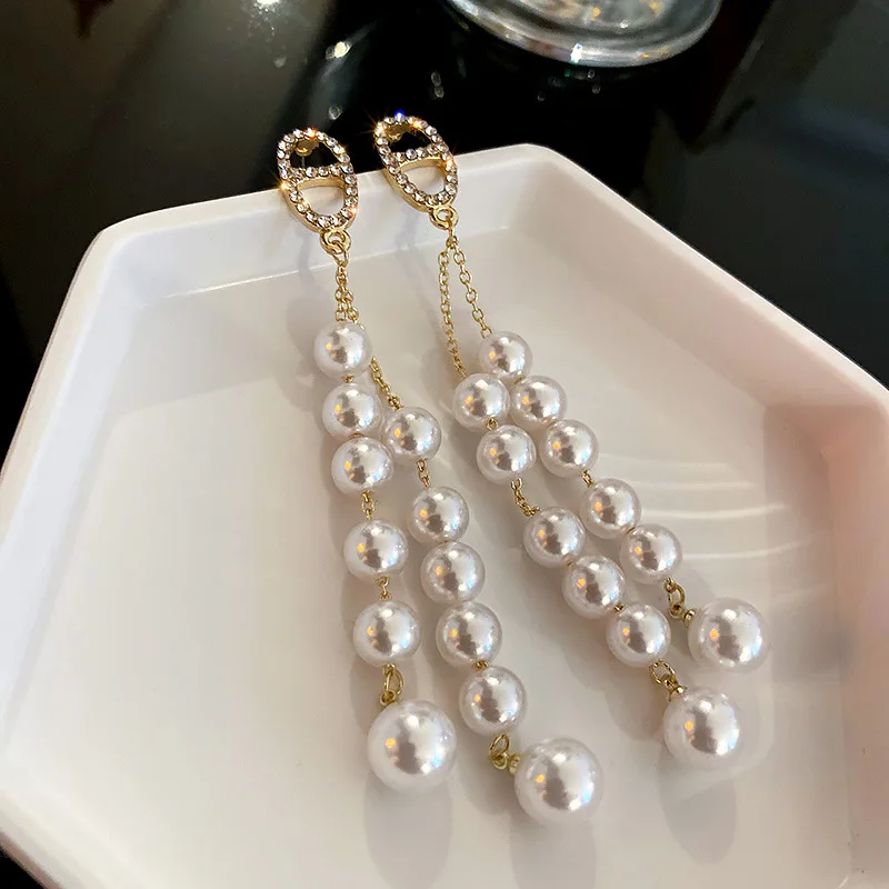 

fashion trendy zircon drop peal earrings