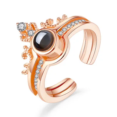 D2019 Women Jewelry Accessories Rose Gold Silver 100 languages I Love You Projection Ring Crystal Romantic Love Memory Ring