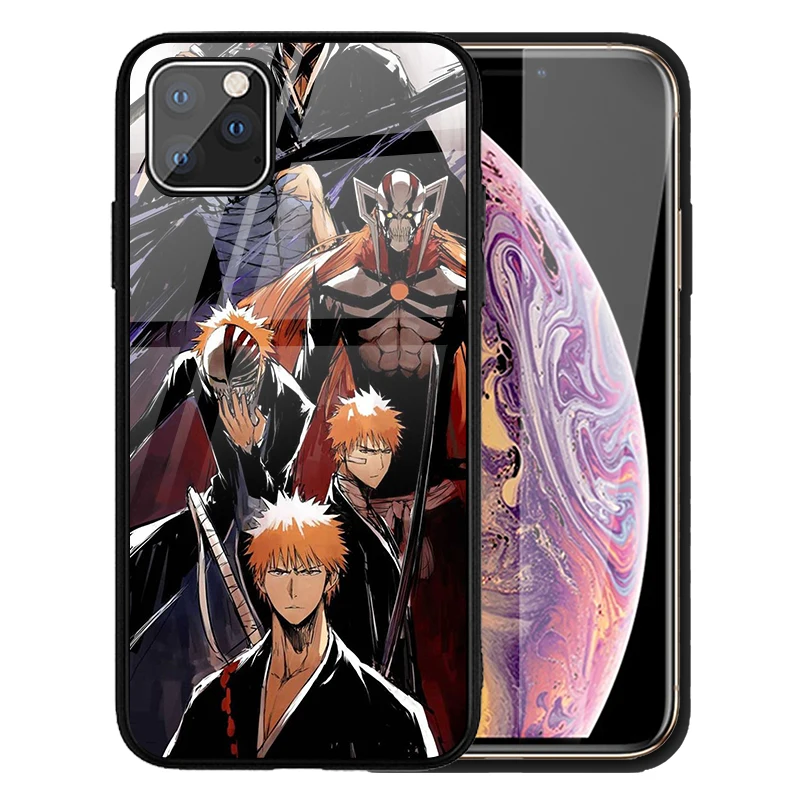 

Custom Print Anime Bleach tempered glass Phone case for iPhone 11 XS XR phone cover for Samsung Galaxy A71 A51 S20 Ultra, Black