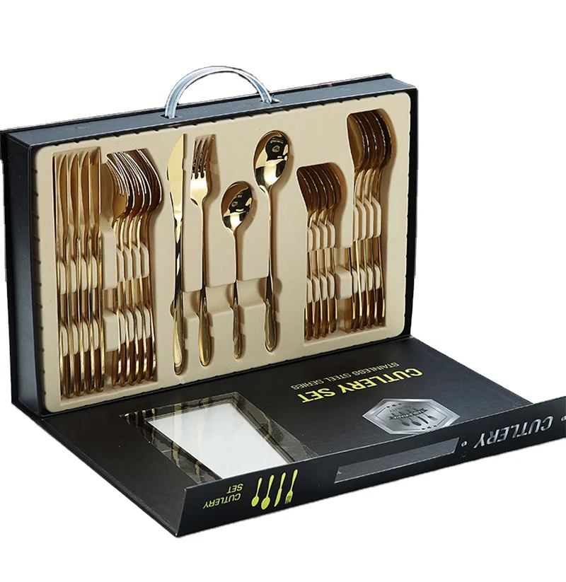 

Low MOQ 24pcs Stainless Steel 304 18/10 Dinner Cutlery Set Gift Set with gift box, Sliver ,etc