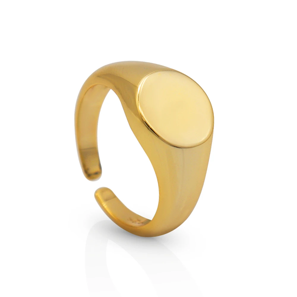 

Chris April Nice quality 925 sterling silver gold plated 14k adjustable simple Glossy design signet rings