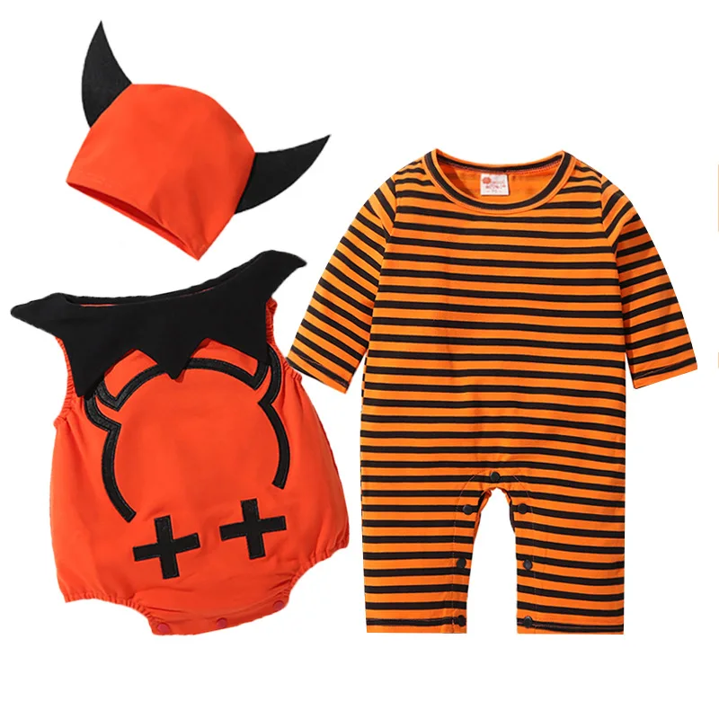 

3pcs Kids devil Costume jumpsuit bodysuit clothes set cotton pumpkin cosplay outfit newborn baby Halloween costume romper
