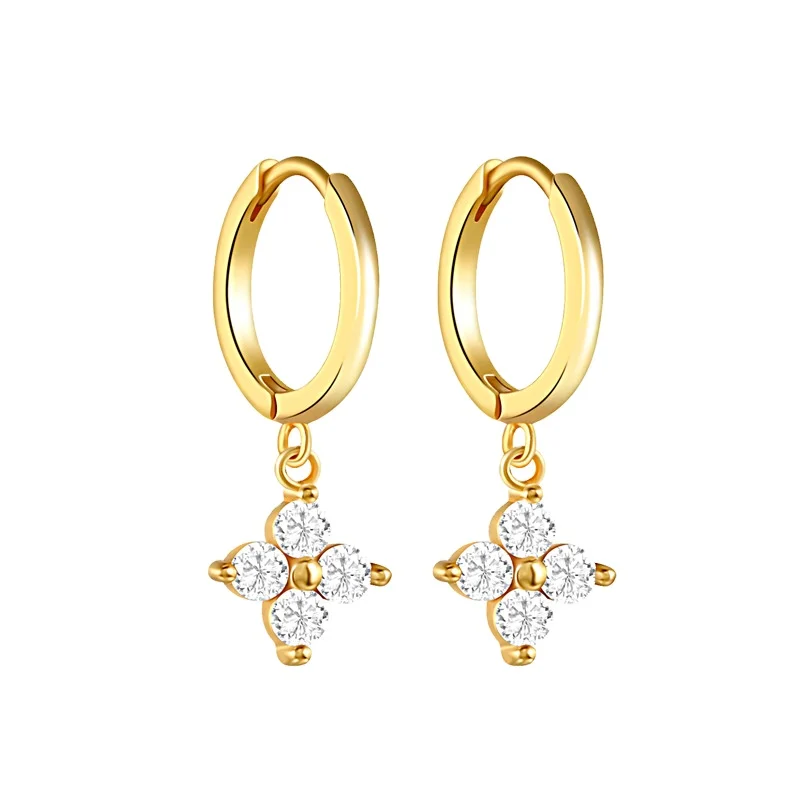 

New Arrival Women Silver Ear Jewelry Geometry Micro Zircon Dangle Hoop Earrings Gold