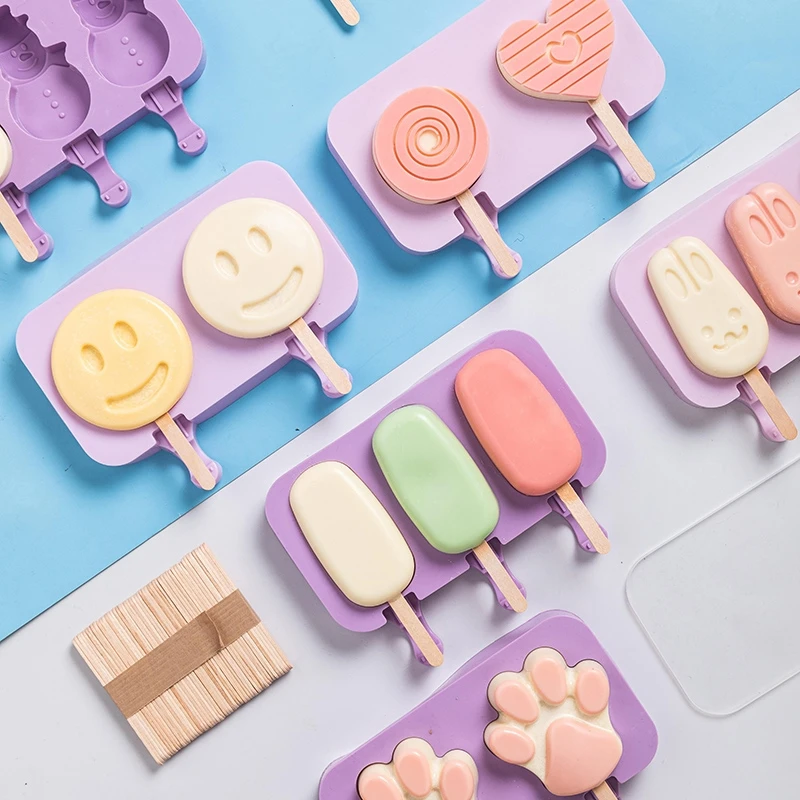 

Freezer Safe Homemade Ice Pop Mould DIY Having Lid Sticks Popsicle Mold Cartoon Ice Cream Molds, Natural color