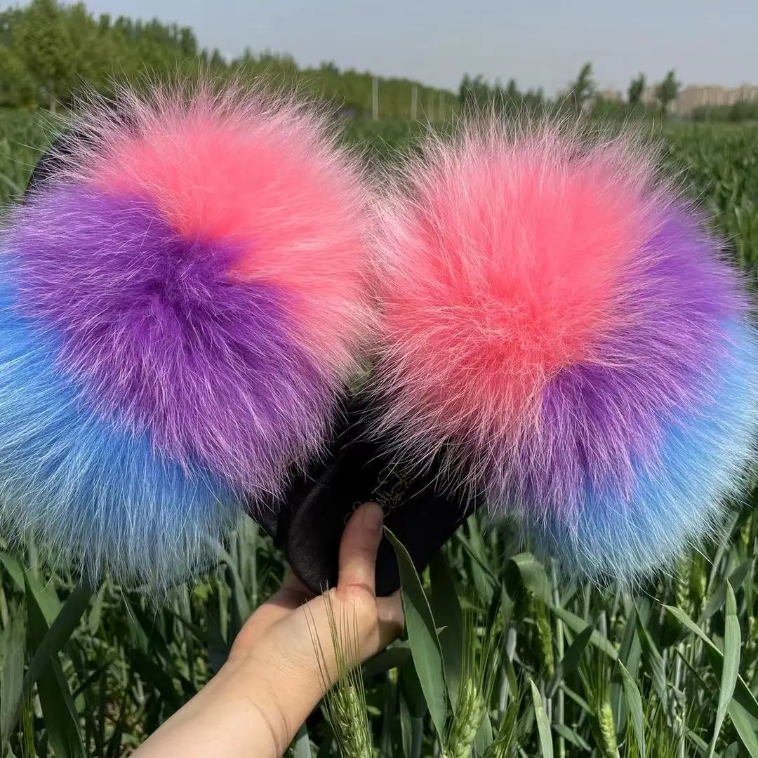 

Factory direct sales of the latest fur slides, ladies fur slippers with logo, Customized color