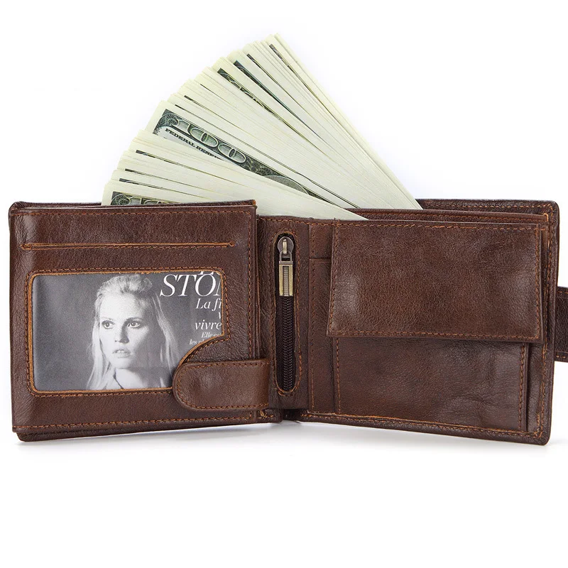 

New Style Cowhide Genuine Leather Wallet For Men Passport Coin Credit Card Holder Purse For Business Men, 3 colors