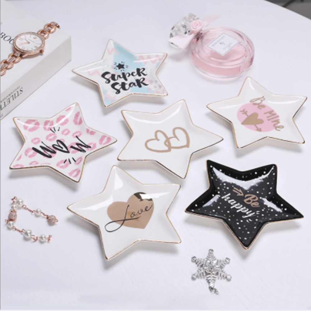 

Star-Shaped Ceramic Trinket Plate Decorative Jewelry Dish Holder Novelty Gift