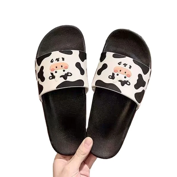

Cartoon cow slippers women's summer soft bottom trend one word cool slippers home bathroom slippers