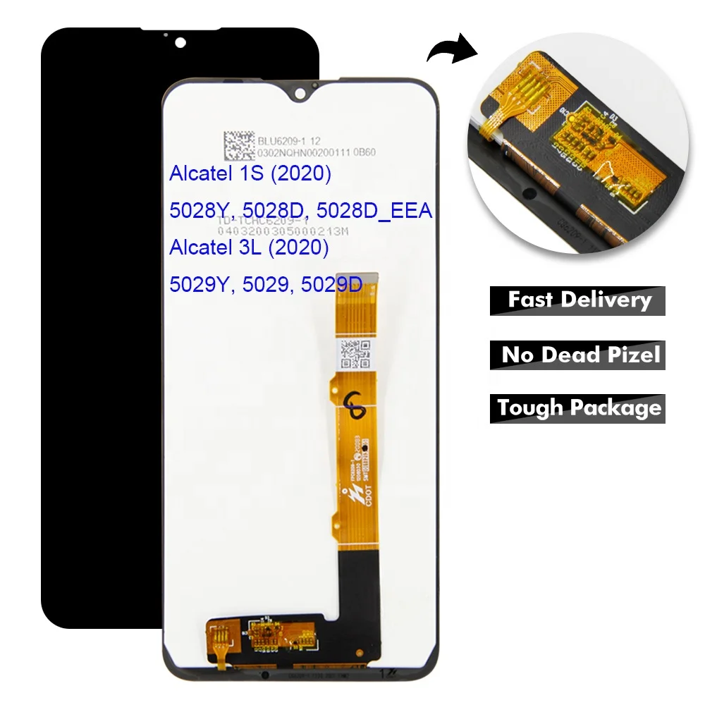 

5028 5029 For Alcatel 1S 3L 2020 LCD Display 5028Y 5028D 5028D_EEA 5029Y 5029D Lcd Touch Screen Digitizer Assembly Replacement, Black