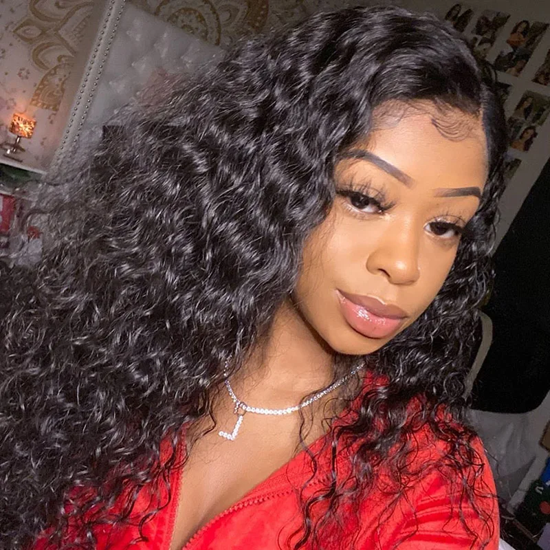 

150% density Unprocessed Lace Front Human Hair wigs Brazilian virgin water wave Curly swiss lace human hair wig For Black Women