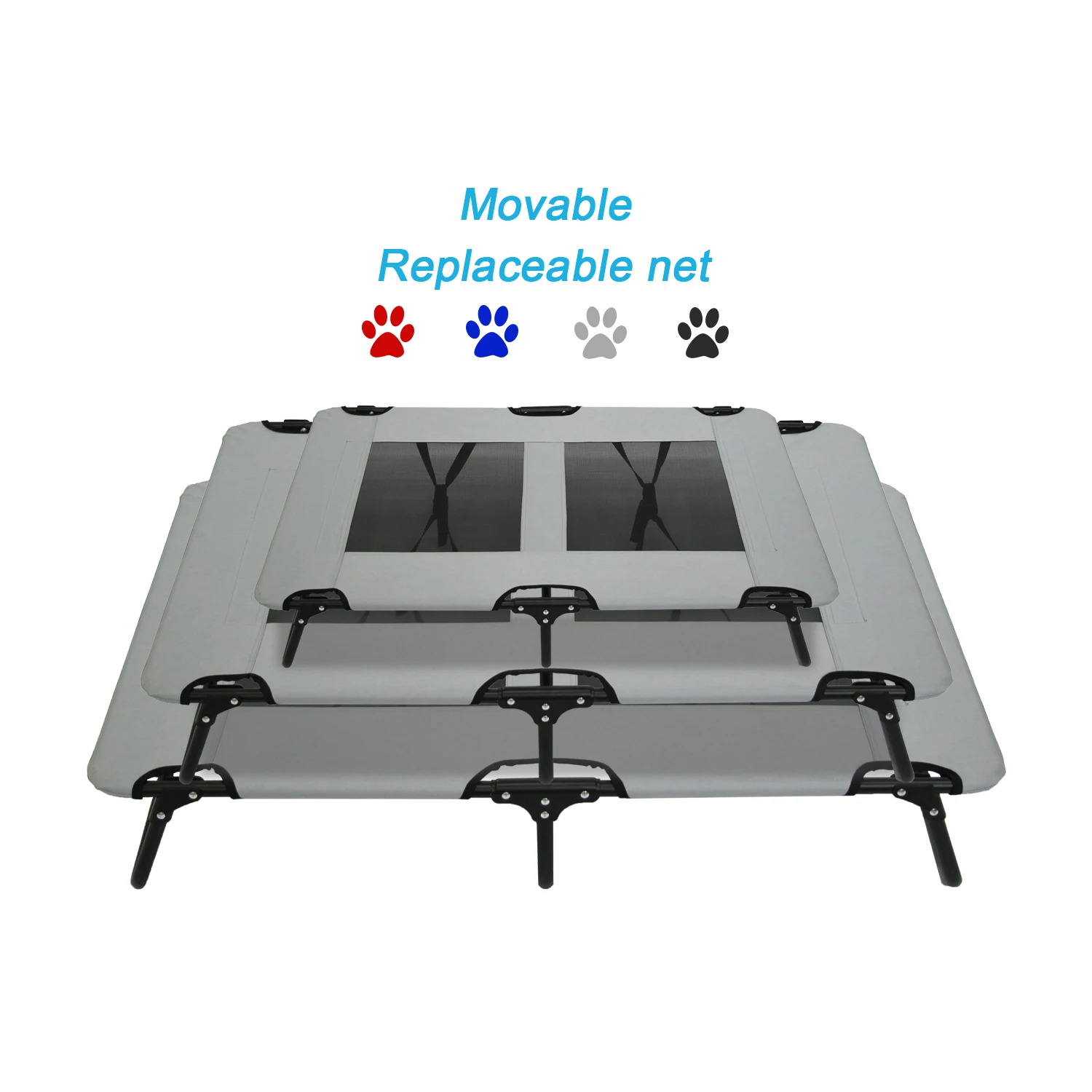 

Elevated Cooling Summer colourful Removable Foldable Large size Steel Tube Folding Pet Cot dog bed with Mesh Ventilation, Grey/black/red/blue