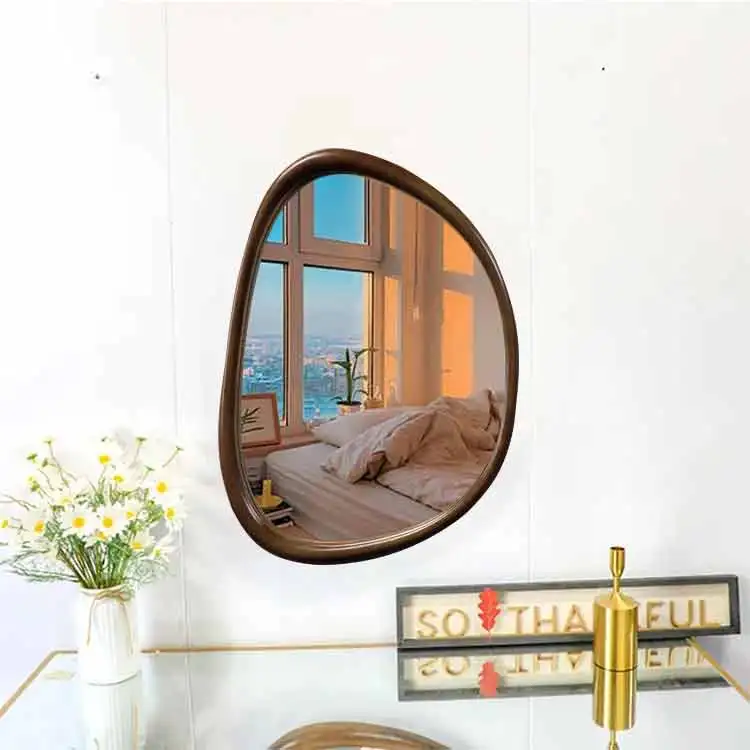 46x76cm Indoor Furniture Popular Decorative Irregular Wooden Bathroom Wall Mirrors Creative Decor Solid Wood Wall Mirrormirror