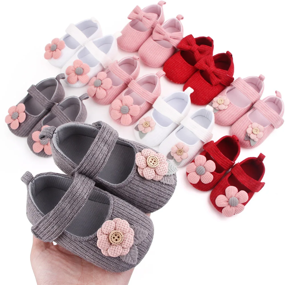 

Spring and autumn 0-1-year-old princess wool flower baby shoes soft soled non slip walking shoes