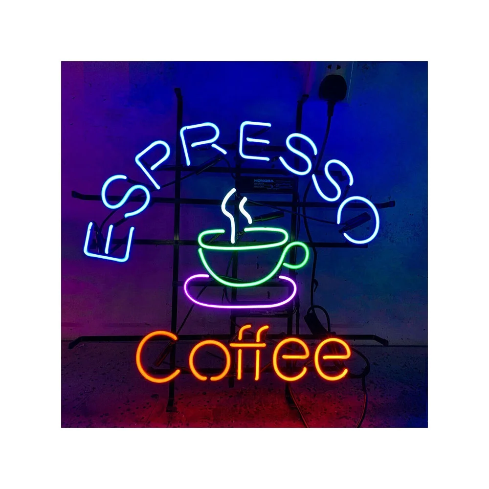 

Freeshipping Espresso Coffee Shop Neon Sign Advertising Light Cafe Store Room Club Party Wall Decor Real Glass Tube 17x14 Inch