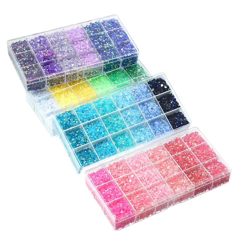 

Wholesale 18 Grid Boxed Flatback Rhinestone Kit Color Jelly AB Shining Resin Rhinestones For Mug Decoration Craft