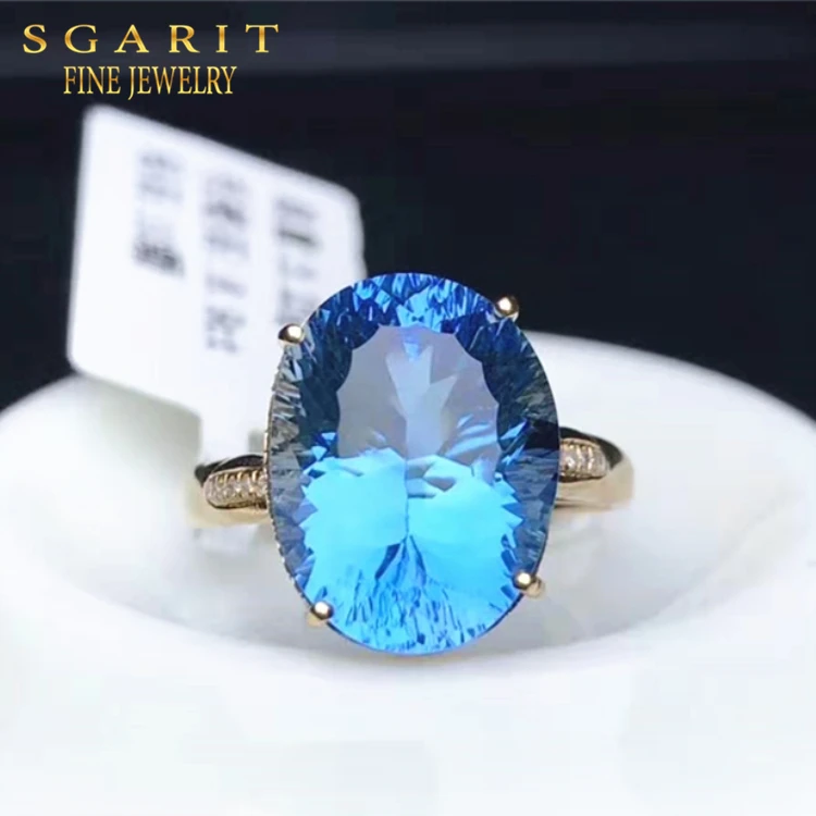 

SGARIT Factory Wholesale 18k Gold Jewelry Ring For Women BRAZIL Natural Swiss Blue Topaz Ring