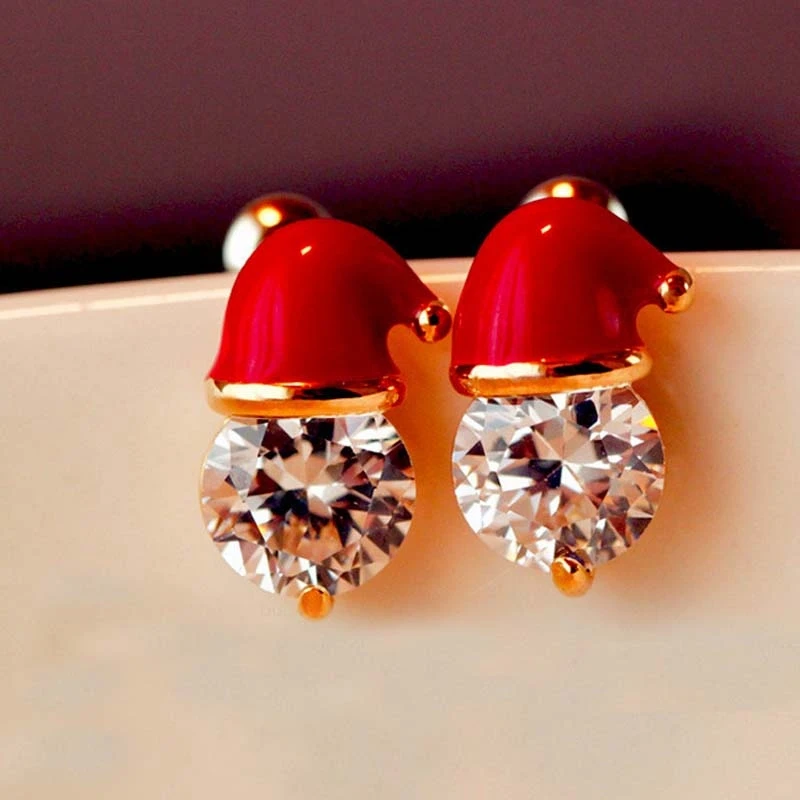 

Christmas Santa Claus Hat Ear Stud Alloy Crystal Earrings Gift for Christmas Beauty Jewelry, Red