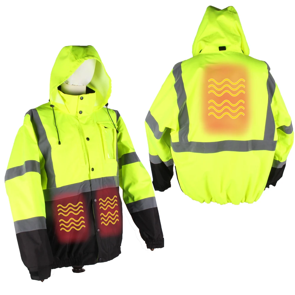 

Mens Hi Vis Reflective Safety Construction Battery Heated Workwear Jacket, Black, blue