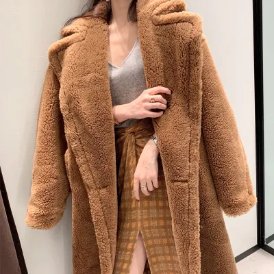 

High quality women shearing fur winter coat oversize winter outwear wool overcoat real sheep shearling fur coat teddy coat, Picture